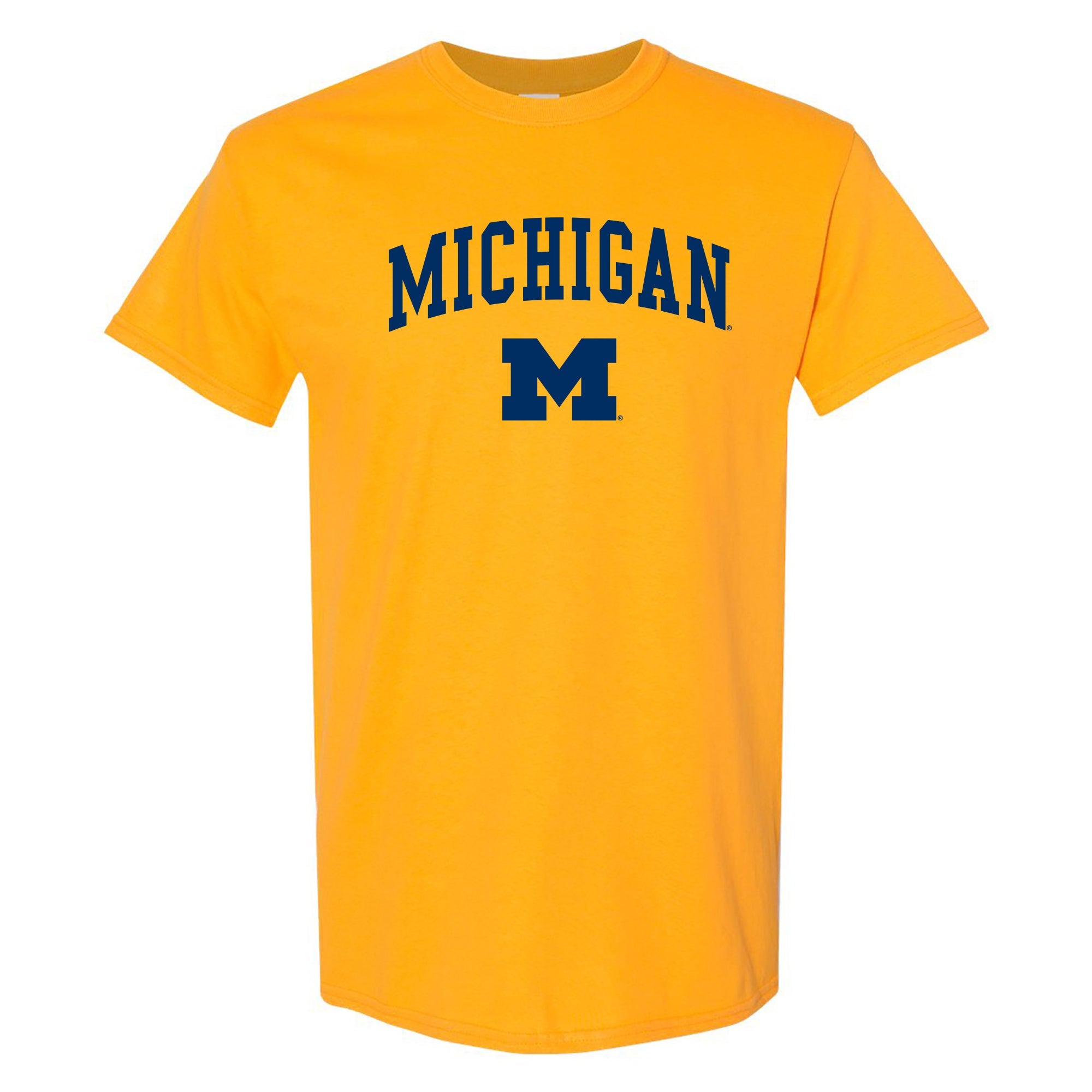 Officially Licensed - Arch Logo University of Michigan Basic Cotton Short Sleeve T Shirt - Gold