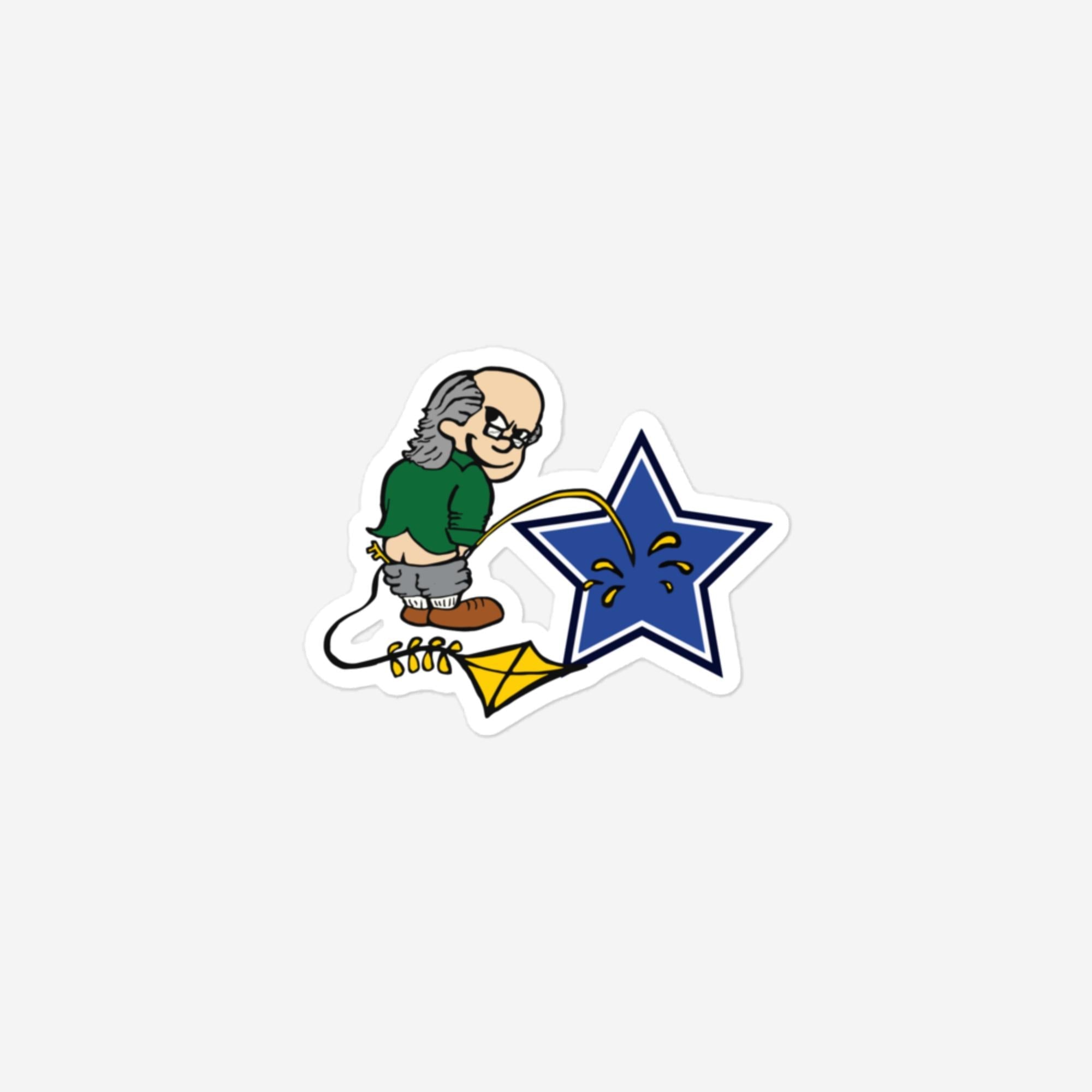 "Ben Franklin Whizzes on the Blue Star" Sticker