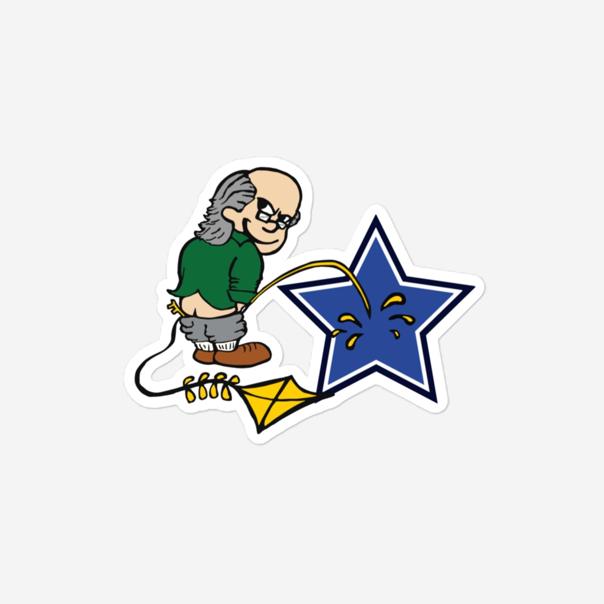 "Ben Franklin Whizzes on the Blue Star" Sticker