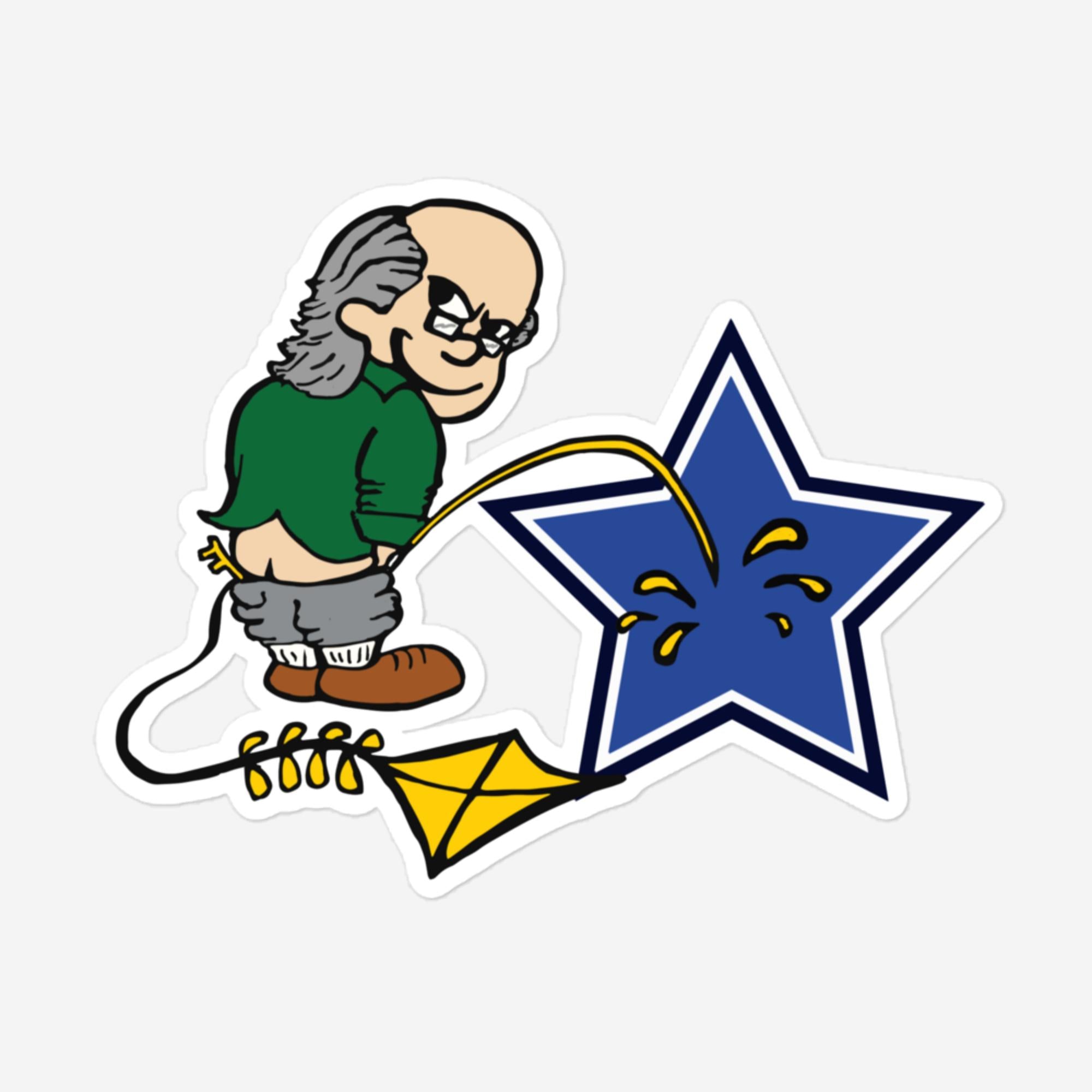 "Ben Franklin Whizzes on the Blue Star" Sticker