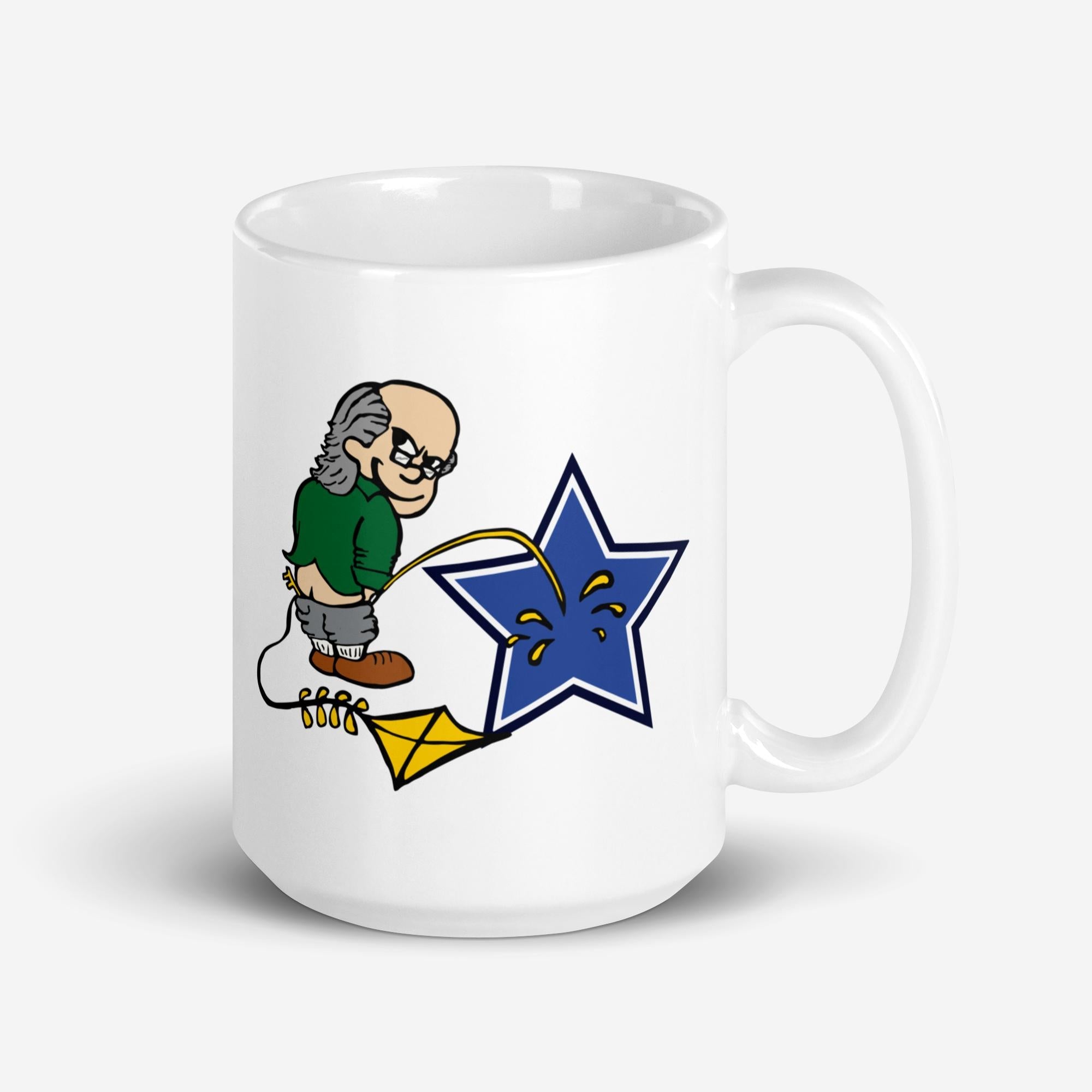 "Ben Franklin Whizzing on the Blue Star" Mug